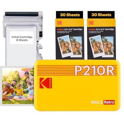 Kodak P210R Mini 2-fotoprinter voor smartphone, 6 cartridges inbegrepen, 54x86mm-formaat snapshots, draadloos, draagbaar en compatibel met iOS en Android, Geel Kodak P210R Mini 2-fotoprinter voor smartphone, 6 cartridges inbegrepen, 54x86mm-formaat snapshots, draadloos, draagbaar en compatibel met iOS en Android, Geel