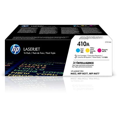 HP 410A tonercartridges cyaan, magenta, geel Works Color LaserJet Pro M452 Series, Color LaserJet Pro MFP M377, M477 Series CF251AM, 12,2 x 36,3 x 30,5 cm, 3 stuks (1 stuk) HP 410A tonercartridges cyaan, magenta, geel Works Color LaserJet Pro M452 Series, Color LaserJet Pro MFP M377, M477 Series CF251AM, 12,2 x 36,3 x 30,5 cm, 3 stuks (1 stuk)