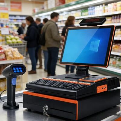 RETRIN Professionele kassa, alles-in-één kassa, dubbel touchscreen 15,6 inch + 58 mm thermische printer, draagbare scanner + kassalade, markt/detailhandel Single RETRIN Professionele kassa, alles-in-één kassa, dubbel touchscreen 15,6 inch + 58 mm thermische printer, draagbare scanner + kassalade, markt/detailhandel Single