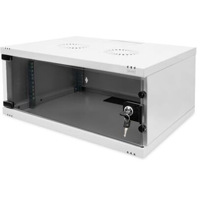 Digitus Netwerkkast, 19 inch 4 UH, niet gemonteerd, wandmontage, diepte 400 mm, draagvermogen 60 kg, glazen deur, SOHO-serie, grijs Digitus Netwerkkast, 19 inch 4 UH, niet gemonteerd, wandmontage, diepte 400 mm, draagvermogen 60 kg, glazen deur, SOHO-serie, grijs