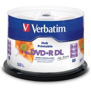 Verbatim 50 stuks DVD+R DL dubbellaags DVD+R DL 8,5 GB / 240 min 8 x Full Printable White No ID Verbatim 50 stuks DVD+R DL dubbellaags DVD+R DL 8,5 GB / 240 min 8 x Full Printable White No ID