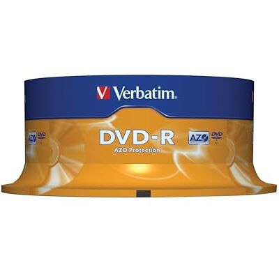 Verbatim DVD-R blanco met UV-bescherming, 16 x 4,7 GB, 25 stuks Verbatim DVD-R blanco met UV-bescherming, 16 x 4,7 GB, 25 stuks