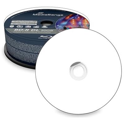 MediaRange BD-R Dual Layer 50 GB, 6 snelheden, schrijfsnelheid, drukbaar over het gehele oppervlak, 25 cakebox MediaRange BD-R Dual Layer 50 GB, 6 snelheden, schrijfsnelheid, drukbaar over het gehele oppervlak, 25 cakebox
