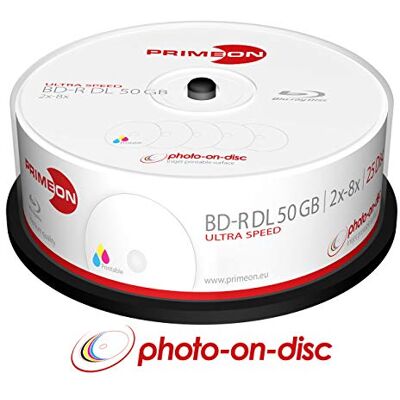 Primeon BD-R DL 50 GB/2-8 x Cakebox (25 schijven) foto-on-plaat, inkjetdruk Primeon BD-R DL 50 GB/2-8 x Cakebox (25 schijven) foto-on-plaat, inkjetdruk