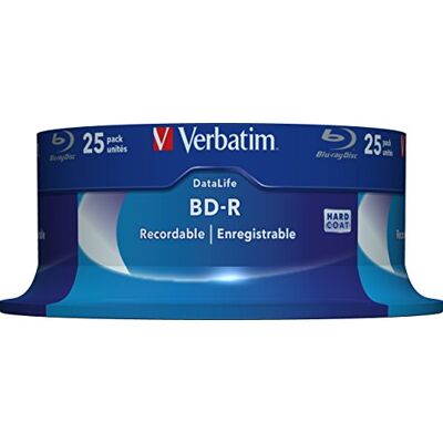 Verbatim BD-R SL Datalife 9999 Blu-ray-schijven, 25 GB, graveersnelheid, 6 x krasbestendige bescherming, 25 stuks Verbatim BD-R SL Datalife 9999 Blu-ray-schijven, 25 GB, graveersnelheid, 6 x krasbestendige bescherming, 25 stuks