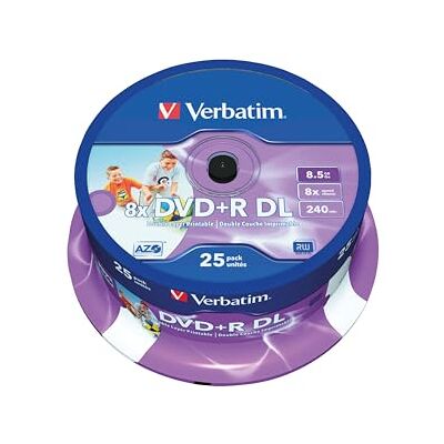 Verbatim 43667 DVD+R 8,5 GB dubbele laag met inkjetprinter bedrukbaar 25 stuks Verbatim 43667 DVD+R 8,5 GB dubbele laag met inkjetprinter bedrukbaar 25 stuks