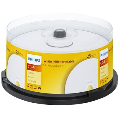 Philips CR7D5JB25/00 Blanco Media Box CD-R 25 stuks wit Philips CR7D5JB25/00 Blanco Media Box CD-R 25 stuks wit