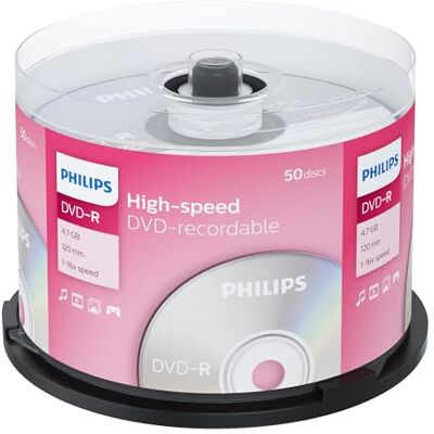 Philips DVD-R wit (gegevens 4,7 GB/video 120 minuten, 16 x high-speed opname, pin 50) Philips DVD-R wit (gegevens 4,7 GB/video 120 minuten, 16 x high-speed opname, pin 50)