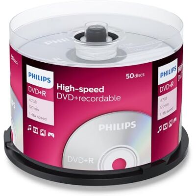 Philips Witte DVD+R (4,7 GB data/video 120 minuten, 16 x snelle opname, pin 50) Philips Witte DVD+R (4,7 GB data/video 120 minuten, 16 x snelle opname, pin 50)