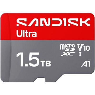 SanDisk Ultra microSDXC UHS-I + SD-adapter, 1,5 TB (overdrachtssnelheden tot 195 MB/s, video's in Full HD, V10, U1, C10, A1) SanDisk Ultra microSDXC UHS-I + SD-adapter, 1,5 TB (overdrachtssnelheden tot 195 MB/s, video's in Full HD, V10, U1, C10, A1)