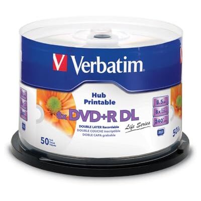 Verbatim 50 stuks DVD+R DL dubbellaags DVD+R DL 8,5 GB / 240 min 8 x Full Printable White No ID Verbatim 50 stuks DVD+R DL dubbellaags DVD+R DL 8,5 GB / 240 min 8 x Full Printable White No ID