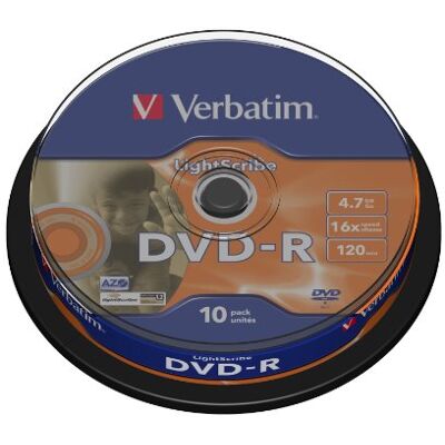 Verbatim 43643 DVD-R Advanced Azo+ 16X Surface LightScribe 4,7 GB gesmolten 10 GB Verbatim 43643 DVD-R Advanced Azo+ 16X Surface LightScribe 4,7 GB gesmolten 10 GB