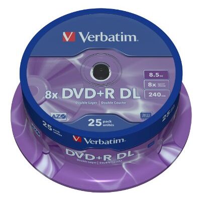 Verbatim DVD+R Double Layer Matt Silver 8,5 GB I 25 stuks Spindel I DVD Rohlinge beschreibbar I 8-voudige Brenngeschwindigkeit & Hardcoat Scratch Guard I Rohlinge DVD-R I DVD leer Verbatim DVD+R Double Layer Matt Silver 8,5 GB I 25 stuks Spindel I DVD Rohlinge beschreibbar I 8-voudige Brenngeschwindigkeit & Hardcoat Scratch Guard I Rohlinge DVD-R I DVD leer