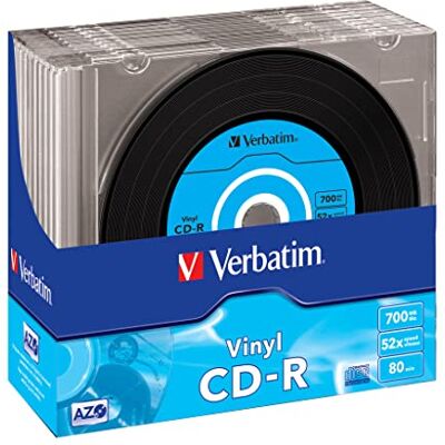 Verbatim CD-R AZO Data Vinyl 700 MB, 52 brandsnelheden met lange levensduur, vintage vinyl, 10 stuks dunne hoesjes Verbatim CD-R AZO Data Vinyl 700 MB, 52 brandsnelheden met lange levensduur, vintage vinyl, 10 stuks dunne hoesjes