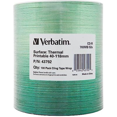 Verbatim CD-R 700MB 52x Wit Thermisch Printable SP*100 43792 Verbatim CD-R 700MB 52x Wit Thermisch Printable SP*100 43792