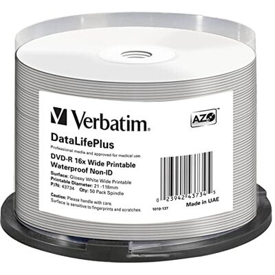 Verbatim DataLifePlus DVD-R x 50-4,7 GB, 43734, wit Verbatim DataLifePlus DVD-R x 50-4,7 GB, 43734, wit