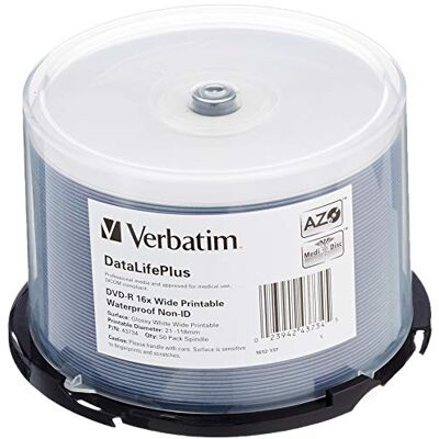 Verbatim DVD-R 16 x Wide Drink Waterproof No ID Brand, Eje + 50 DVD's Verbatim DVD-R 16 x Wide Drink Waterproof No ID Brand, Eje + 50 DVD's