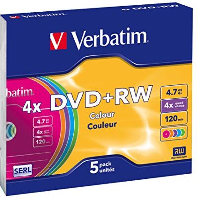 Verbatim DVD+RW 4,7 GB, 4 keer brandsnelheid met lange levensduur en krasbescherming, 5 stuks dunne hoesjes Verbatim DVD+RW 4,7 GB, 4 keer brandsnelheid met lange levensduur en krasbescherming, 5 stuks dunne hoesjes