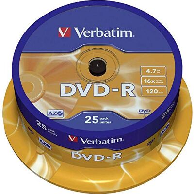 Verbatim DVD-R blanco met UV-bescherming, 16 x 4,7 GB, 25 stuks Verbatim DVD-R blanco met UV-bescherming, 16 x 4,7 GB, 25 stuks
