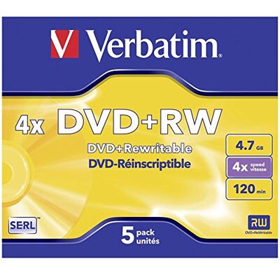 Verbatim DVD+RW DVD-behuizingen, 4 snelheden, 4,7 GB, 5 stuks Verbatim DVD+RW DVD-behuizingen, 4 snelheden, 4,7 GB, 5 stuks