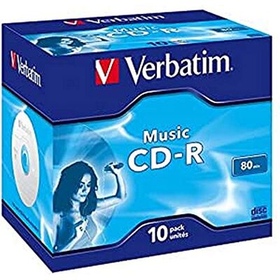 Verbatim 43365 Music CD-R 80 min I Set van 10 jewel cases I Blanco CD's I 16x brandsnelheid met lange levensduur I Lege CD's I CD's voor muziekopslag I Muziek CD Zwart Verbatim 43365 Music CD-R 80 min I Set van 10 jewel cases I Blanco CD's I 16x brandsnelheid met lange levensduur I Lege CD's I CD's voor muziekopslag I Muziek CD Zwart