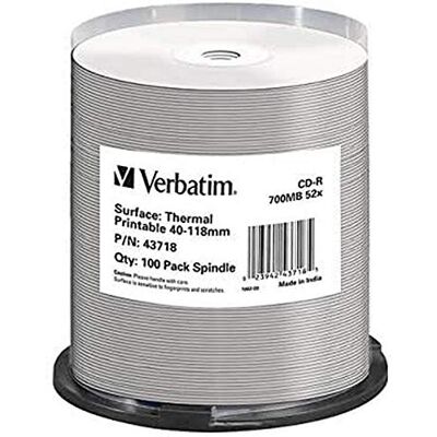 Verbatim CD-R Thermal Printable No ID Brand CD-R 700MB 100st (S) Blank CDS (CD-R 700MB, 100st (S), 120mm, 52x, Spindle) Verbatim CD-R Thermal Printable No ID Brand CD-R 700MB 100st (S) Blank CDS (CD-R 700MB, 100st (S), 120mm, 52x, Spindle)