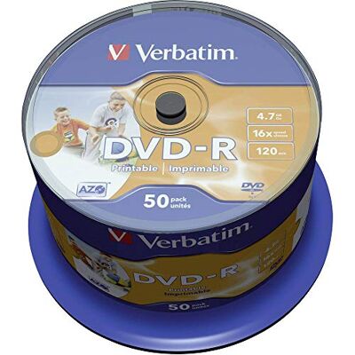 Verbatim 43533 4,7 GB, 16 x DVD-R, groot, bedrukbaar, 50 stuks Verbatim 43533 4,7 GB, 16 x DVD-R, groot, bedrukbaar, 50 stuks