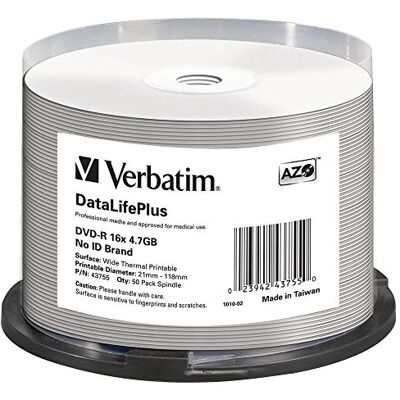 Verbatim (43755): DVD-R 16 x 50 stuks: Printable Optical Media Verbatim (43755): DVD-R 16 x 50 stuks: Printable Optical Media