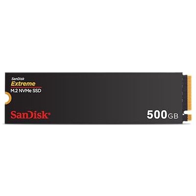 SanDisk Extreme 500 GB M.2 NVMe SSD, interne SSD, PCIe Gen4, tot 5150 MB/s snelheid, M.2 2280, nCache Technologie, SanDisk Extreme 500 GB M.2 NVMe SSD, interne SSD, PCIe Gen4, tot 5150 MB/s snelheid, M.2 2280, nCache Technologie,