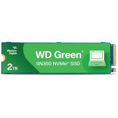 Western Digital WD Green SN350 2TB M.2 NVMe SSD, met een leessnelheid van 3200 MB/s en een schrijfsnelheid van 3000 MB/s Western Digital WD Green SN350 2TB M.2 NVMe SSD, met een leessnelheid van 3200 MB/s en een schrijfsnelheid van 3000 MB/s