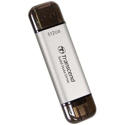 Transcend Draagbare SSD 512 GB High Speed tot 1050 MB/s, ultra compact, ondersteunt type A/Type-C, PS4/PS5 getest voor USB 10 Gbps, zilver TS512GESD310S Transcend Draagbare SSD 512 GB High Speed tot 1050 MB/s, ultra compact, ondersteunt type A/Type-C, PS4/PS5 getest voor USB 10 Gbps, zilver TS512GESD310S