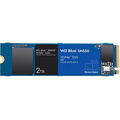 Western Digital WDS200T2B0C, WD SN550 2TB M.2 PCIe NVME SSD, leessnelheid tot 2.600 MB/s, blauw Western Digital WDS200T2B0C, WD SN550 2TB M.2 PCIe NVME SSD, leessnelheid tot 2.600 MB/s, blauw