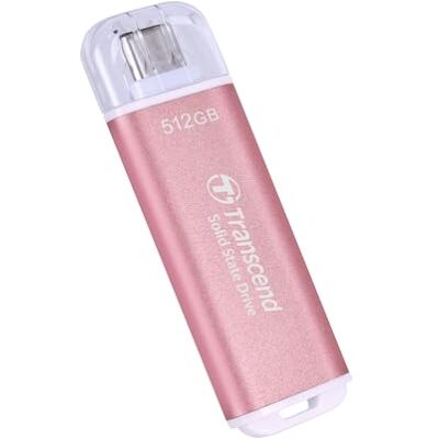 Transcend Draagbare SSD ESD300P 512GB USB Type-C 10Gbps compatibel PS4/PS5 roze TS512GESD300P Transcend Draagbare SSD ESD300P 512GB USB Type-C 10Gbps compatibel PS4/PS5 roze TS512GESD300P