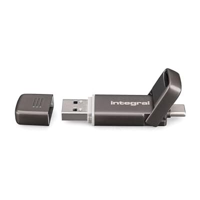 Integral USSD SlimXpress USB 3.2 Gen 2x1 geheugenstick, dubbele poorten type C en type A, draagbare SSD, leessnelheid tot 550 MB/s en schrijven tot 500 MB/s. Slank en duurzaam metalen ontwerp voor een Integral USSD SlimXpress USB 3.2 Gen 2x1 geheugenstick, dubbele poorten type C en type A, draagbare SSD, leessnelheid tot 550 MB/s en schrijven tot 500 MB/s. Slank en duurzaam metalen ontwerp voor een