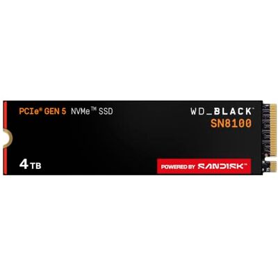 SanDisk WD_BLACK SN8100 4TB PCIe 5.0x4 NVMe M.2 SSD, sequentiële lees-/schrijfsnelheden tot 14.900 MB/s / 14.000 MB/s, TLC 3D CBA NAND SanDisk WD_BLACK SN8100 4TB PCIe 5.0x4 NVMe M.2 SSD, sequentiële lees-/schrijfsnelheden tot 14.900 MB/s / 14.000 MB/s, TLC 3D CBA NAND