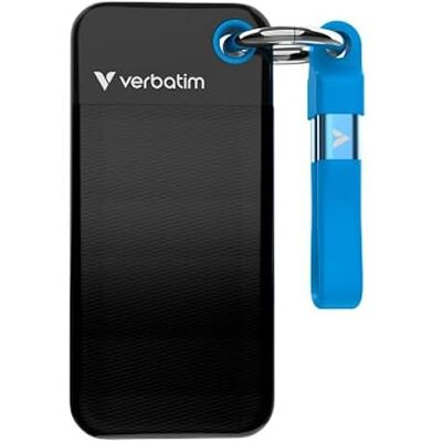 Verbatim Pocket SSD 128 Go, SSD externe USB 3.2 Gen 2, jusqu'à 1000 Mo/s en lecture et écriture, disque dur portable pour PC, Mac et console, noir/bleu Verbatim Pocket SSD 128 Go, SSD externe USB 3.2 Gen 2, jusqu'à 1000 Mo/s en lecture et écriture, disque dur portable pour PC, Mac et console, noir/bleu