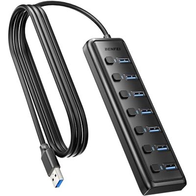 BENFEI USB 3.0 hub met 7 poorten, ultradunne draagbare USB-splitter met 1 m kabel, compatibel met MacBook Pro/Air, Mac Pro, Mac Mini, iMac, PC, flashdrive, mobiele harde schijf (zonder oplaadpoort) BENFEI USB 3.0 hub met 7 poorten, ultradunne draagbare USB-splitter met 1 m kabel, compatibel met MacBook Pro/Air, Mac Pro, Mac Mini, iMac, PC, flashdrive, mobiele harde schijf (zonder oplaadpoort)