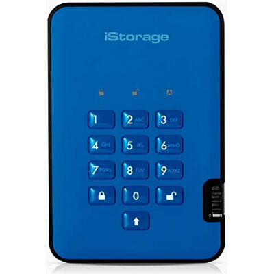 iStorage diskAshur2 HDD 1TB blauw veilige draagbare harde schijf wachtwoordbeveiligd stof- en waterbestendig hardware-encryptie iStorage diskAshur2 HDD 1TB blauw veilige draagbare harde schijf wachtwoordbeveiligd stof- en waterbestendig hardware-encryptie