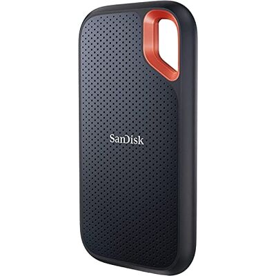 SanDisk SDSSDE61-2T00-G25, Extreme 2 TB NVMe SSD, externe harde schijf, USB-C, tot 1 050 MB/s leessnelheid en 1 000 MB/s schrijfsnelheid, water- en stofdicht, zwart SanDisk SDSSDE61-2T00-G25, Extreme 2 TB NVMe SSD, externe harde schijf, USB-C, tot 1 050 MB/s leessnelheid en 1 000 MB/s schrijfsnelheid, water- en stofdicht, zwart