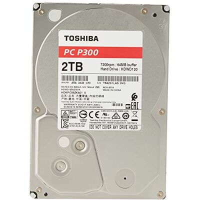 Toshiba Hdwd120Ezsta P300 Interne Harde Schijf, 3.5", Sata, Retail Box Kit, 2Tb, Zwart Toshiba Hdwd120Ezsta P300 Interne Harde Schijf, 3.5", Sata, Retail Box Kit, 2Tb, Zwart