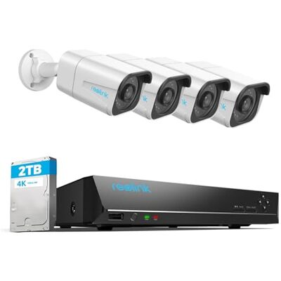 REOLINK 4K Buiten Bewakingscamera, Persoons- en Voertuigdetectie, Videobewakingsset met 8CH 2TB NVR en 4X 8MP PoE IP Camera, 30 Meter Nachtzicht met Audio, RLK8-800B4 REOLINK 4K Buiten Bewakingscamera, Persoons- en Voertuigdetectie, Videobewakingsset met 8CH 2TB NVR en 4X 8MP PoE IP Camera, 30 Meter Nachtzicht met Audio, RLK8-800B4
