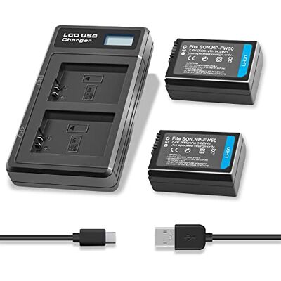 NATNO 2 stuks NP-FW50 2000 mAh vervangende batterij en dubbel led-display voor Sony Alpha A6500 A6400 A6300 A6000 A7 A7II, A7R, A7RII, A7S, A7SII, A7S2 NEX-3/5/7 Series NATNO 2 stuks NP-FW50 2000 mAh vervangende batterij en dubbel led-display voor Sony Alpha A6500 A6400 A6300 A6000 A7 A7II, A7R, A7RII, A7S, A7SII, A7S2 NEX-3/5/7 Series