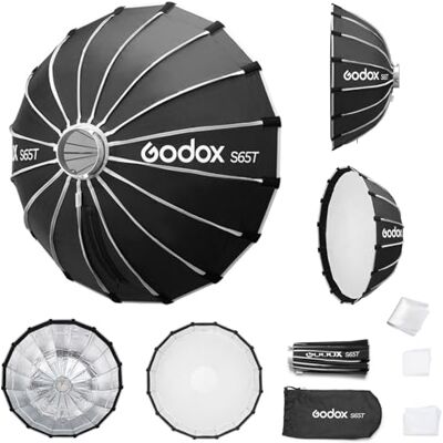GODOX S65T 65 cm/25,6 inch softbox opvouwbare paraplu, compatibel met Twee afneembare diffusers, zilveren binnenkant en ritssluiting voor een snelle vormgeving van zacht en gelijkmatig licht GODOX S65T 65 cm/25,6 inch softbox opvouwbare paraplu, compatibel met Twee afneembare diffusers, zilveren binnenkant en ritssluiting voor een snelle vormgeving van zacht en gelijkmatig licht