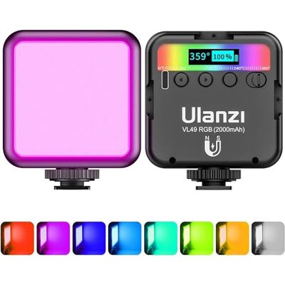 ULANZI VL49 Led-videolamp met 2000 mAh accu, cameralicht, klein, dimbaar, 2500 K-9500 K, achtermagneten, fotolicht, compact voor macro opnames, productfotografie en YouTube vlogs ULANZI VL49 Led-videolamp met 2000 mAh accu, cameralicht, klein, dimbaar, 2500 K-9500 K, achtermagneten, fotolicht, compact voor macro opnames, productfotografie en YouTube vlogs