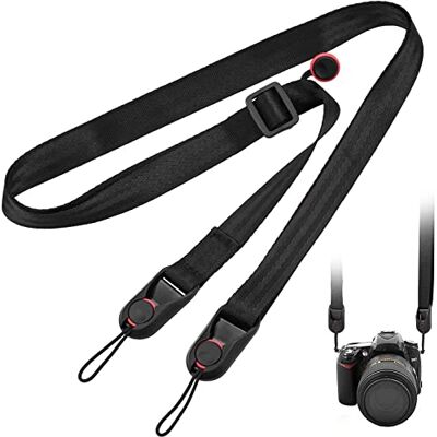 MINSHUXI Camerariem, set, schouderriem en polsband, wasbare riem, verstelbare lengte van 45 tot 152 cm, voor Canon Nikon Sony DSLR-camera, zwart, 1 1 MINSHUXI Camerariem, set, schouderriem en polsband, wasbare riem, verstelbare lengte van 45 tot 152 cm, voor Canon Nikon Sony DSLR-camera, zwart, 1 1