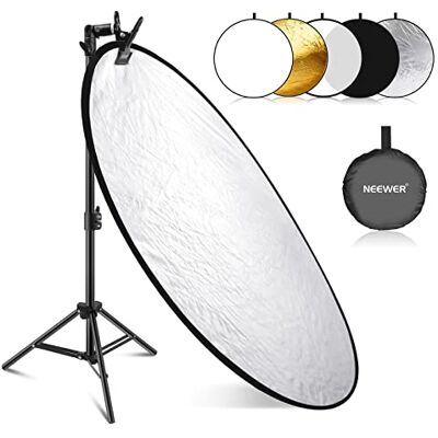 NEEWER 110 cm lichtreflectorset, 5-in-1 opvouwbare ronde reflector (doorschijnend/zilver/goud/wit/zwart), metalen klem en korte standaard van 53 tot 110 cm voor fotografie in de kinderstudio NEEWER 110 cm lichtreflectorset, 5-in-1 opvouwbare ronde reflector (doorschijnend/zilver/goud/wit/zwart), metalen klem en korte standaard van 53 tot 110 cm voor fotografie in de kinderstudio