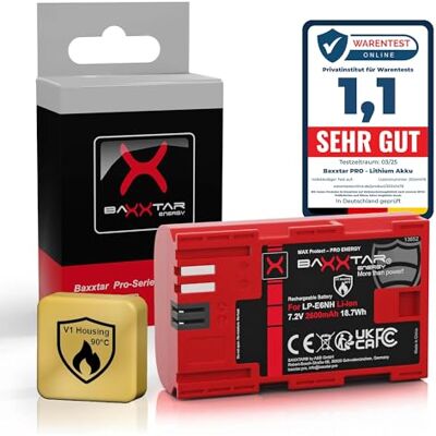 Baxxtar V1 MaxProtect LP-E6NH batterij (2400 mAh) met actieve NTC-sensor en V1-behuizing ook compatibel met Canon R5 R5c R6 R6II R7 Baxxtar V1 MaxProtect LP-E6NH batterij (2400 mAh) met actieve NTC-sensor en V1-behuizing ook compatibel met Canon R5 R5c R6 R6II R7