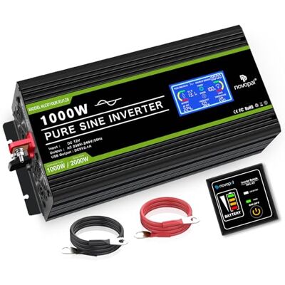 novopal 1000W Convertisseur Pur Sinus 12V 220V Onduleur Transformateur 5 m afstandsbediening en lcd-display, 2 EU-stopcontacten, 1 USB-poort, geschikt voor auto's, campers, boten novopal 1000W Convertisseur Pur Sinus 12V 220V Onduleur Transformateur 5 m afstandsbediening en lcd-display, 2 EU-stopcontacten, 1 USB-poort, geschikt voor auto's, campers, boten