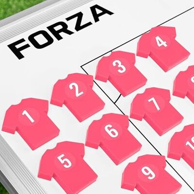 FORZA Trainingsmagneten in shirt, 11 kleurrijke magnetische markers met genummerde stickers, compatibel met tactiekborden, ideaal voor voetbaltrainers FORZA Trainingsmagneten in shirt, 11 kleurrijke magnetische markers met genummerde stickers, compatibel met tactiekborden, ideaal voor voetbaltrainers