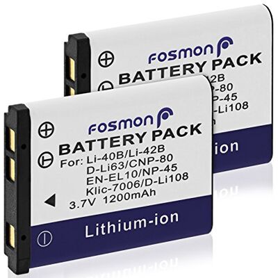 Fosmon Olympus LI-42B en LI-40B 3,7 V 1200 mAh vervangende batterijen compatibel met Fuji NP-45, Nikon EN-EL10, Kodak KLIC-7006, Fujifilm FinePix, Olympus Tough Mju en meer Fosmon Olympus LI-42B en LI-40B 3,7 V 1200 mAh vervangende batterijen compatibel met Fuji NP-45, Nikon EN-EL10, Kodak KLIC-7006, Fujifilm FinePix, Olympus Tough Mju en meer